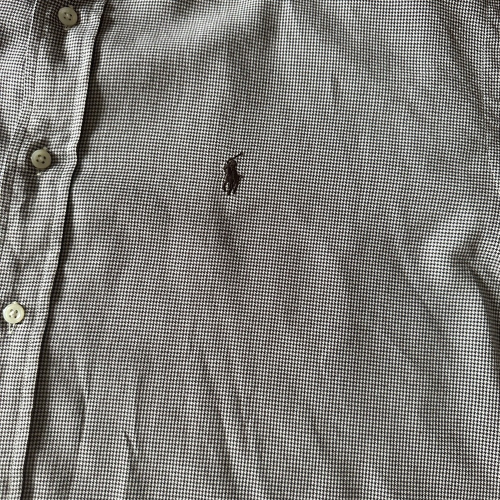 Men’s Ralph Lauren Plaid Long Sleeved Button-Down Brown & White Shirt - Picture 3 of 15